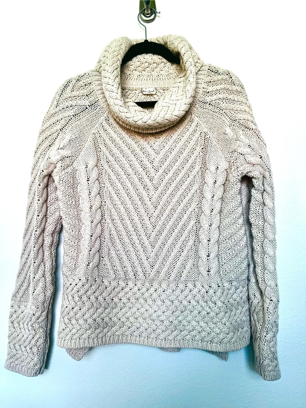 Hem & Thread Cream Cable Knit Cowl Light Cream Turtleneck Sweater